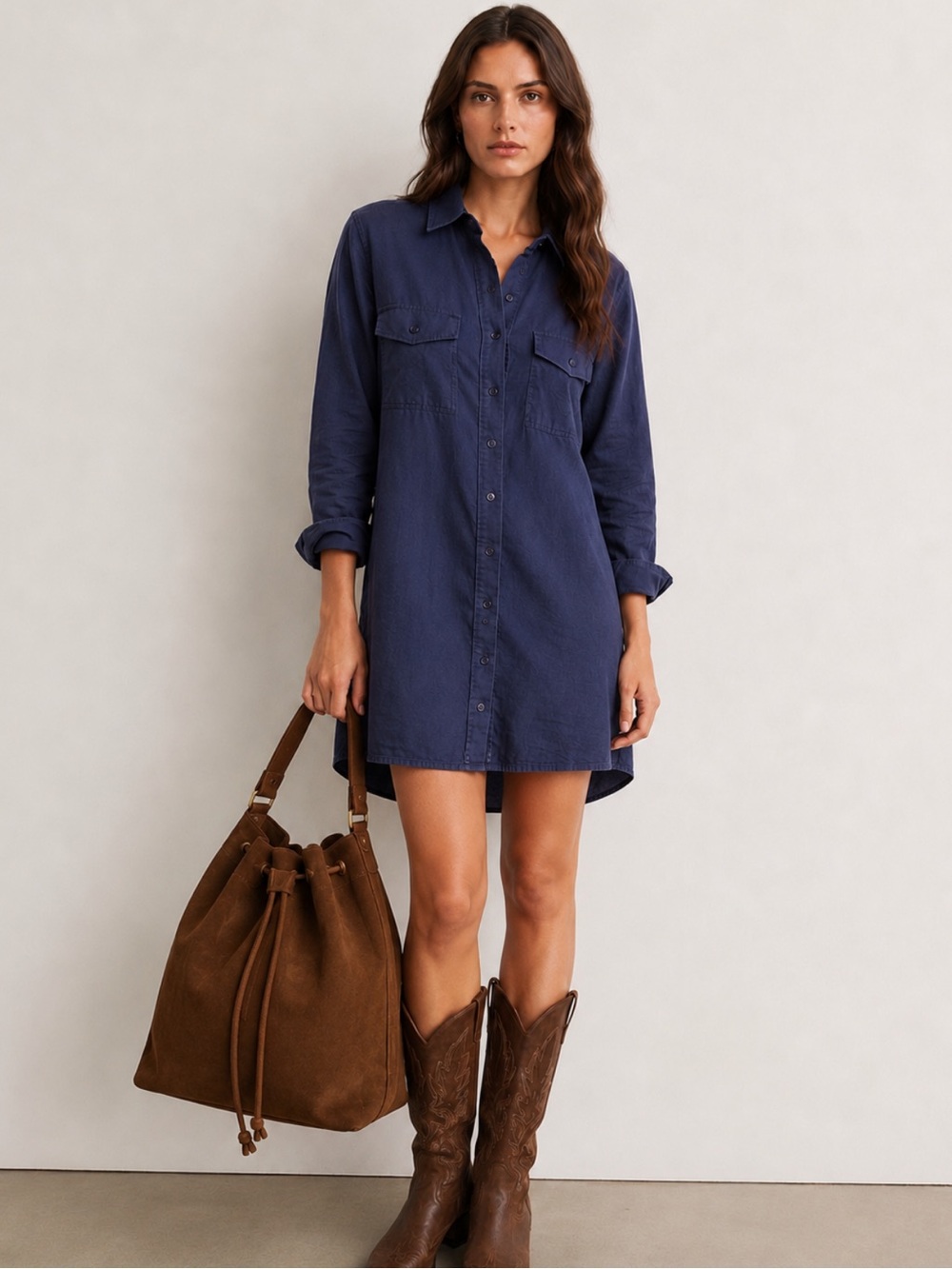 Outerknown Linen Organic Cotton Crochet Lace  Navy Button-Front Mini Shirt Dress